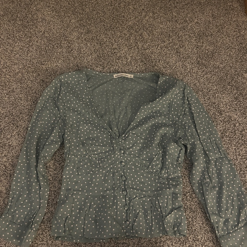Abercrombie & Fitch Green Fitted Long Sleeve Blouse